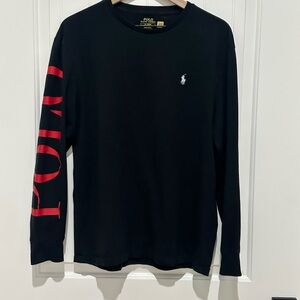 Polo Ralph Lauren Black Long Sleeve Shirt with Red Sleeve Logo